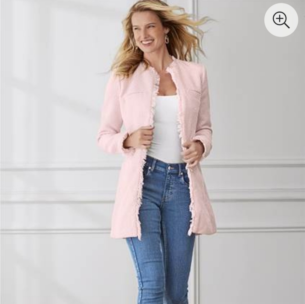 VENUS Open Front Fringe Tweed Jacket